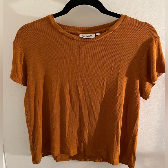 Weekday Women's Orange Cropped Ribbed Tee - Picture 2 of 6